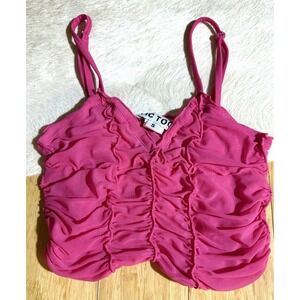 TIC‎ TOC womens cropped struched ruffled pink V-Neck Tank top size Small Y2K
